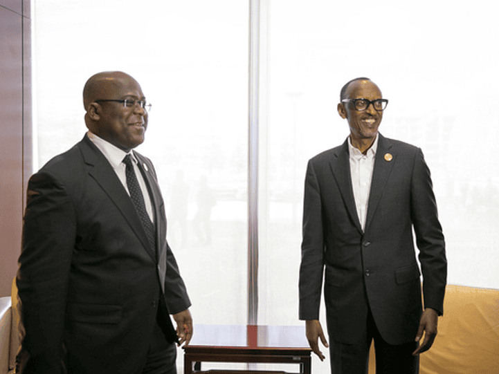 Le président Kagame rencontre le président Félix Tshisekedi lors de la 32e session ordinaire de l'Union africaine à Addis-Abeba, 2019.