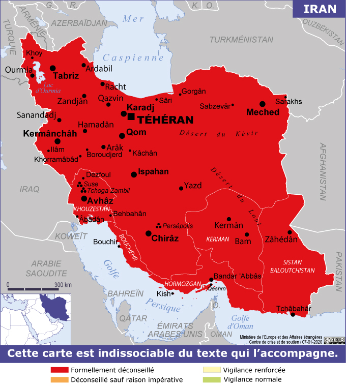 Carte de l'Iran - Ministère de l'Europe et des Affaires étrangères Francais